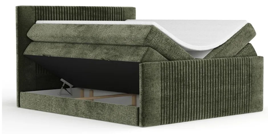 Sötétzöld ágyneműtartós boxspring ágy 180x200 cm Bergamo – Maison de Rêve