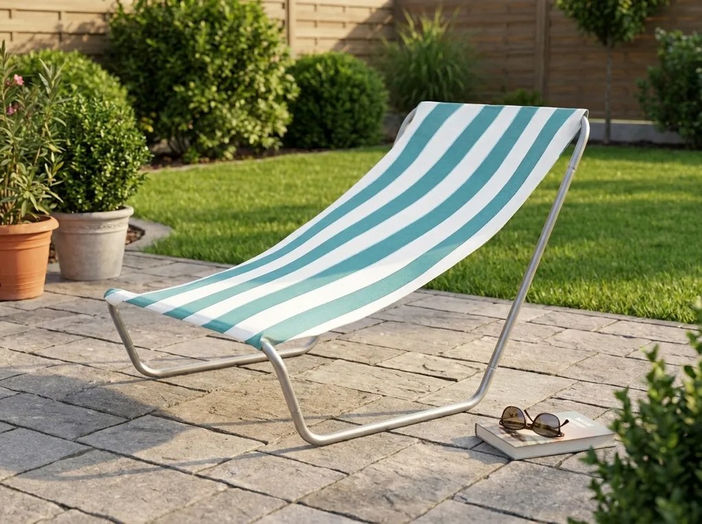 Összecsukható tengerparti napozóágy SAND, türkiz csíkos