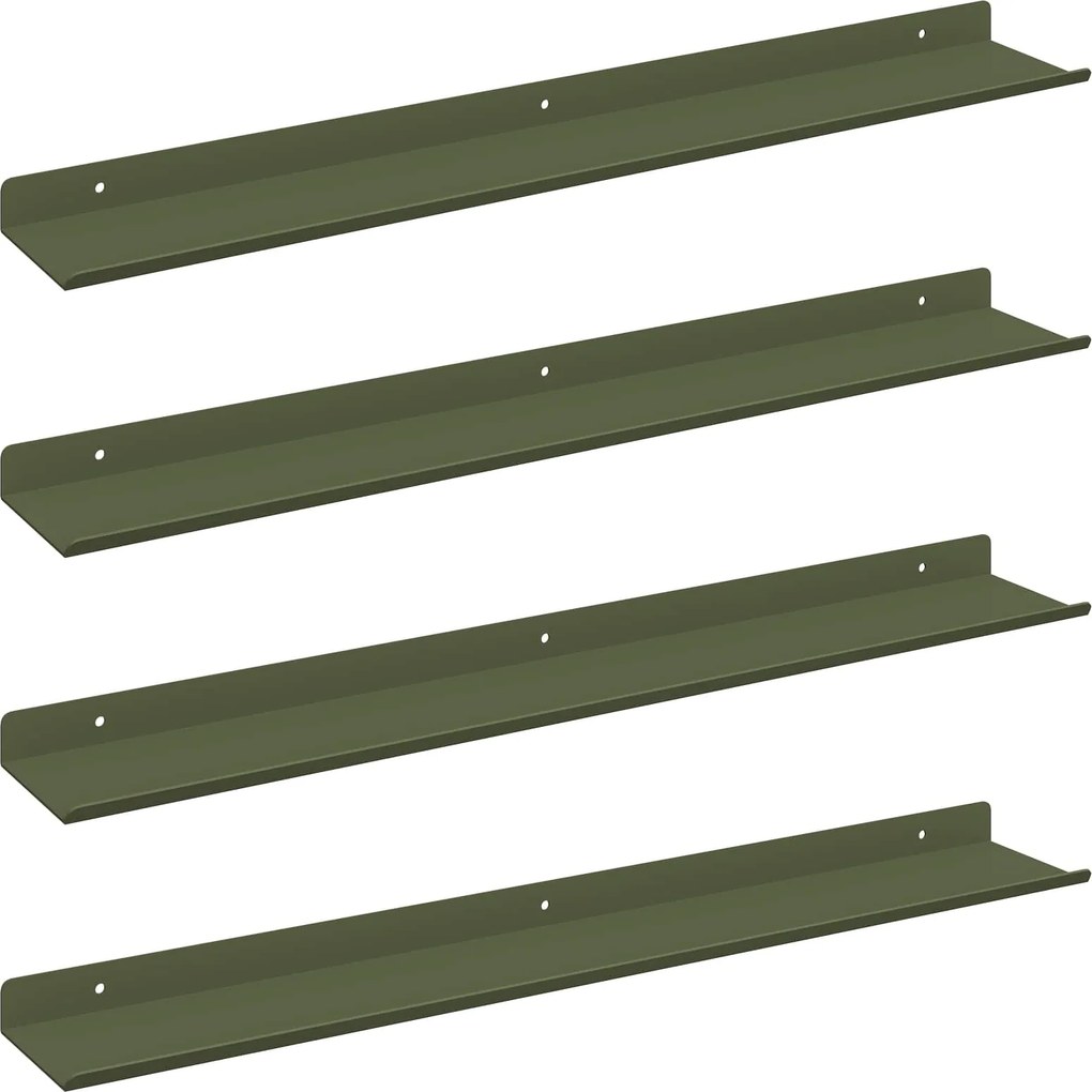vidaXL Lebegő polc 4 pcs Olajzöld 60 x 9 x 2,5 cm Acél