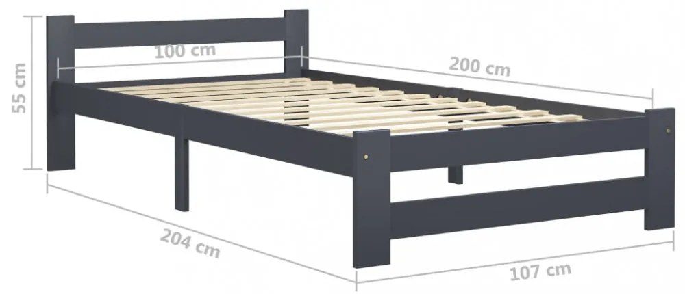 sötétszürke tömör fenyőfa ágykeret matrac nélkül 100x200 cm