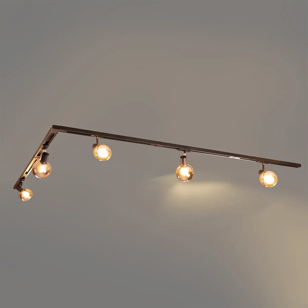 Modern sínrendszer 5 fekete spotlámpával, 1 fázisú - Iconic Lava