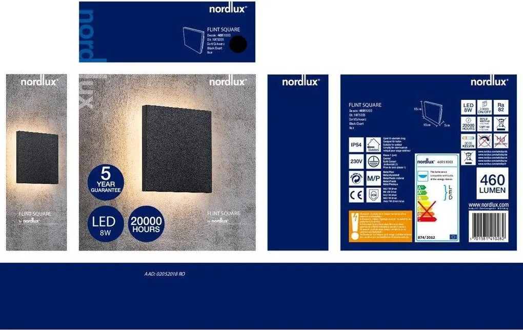 NORDLUX 46951003 ARTEGO SQUARE Modern Kültéri Fali Lámpa Fehér, Fekete LED IP54