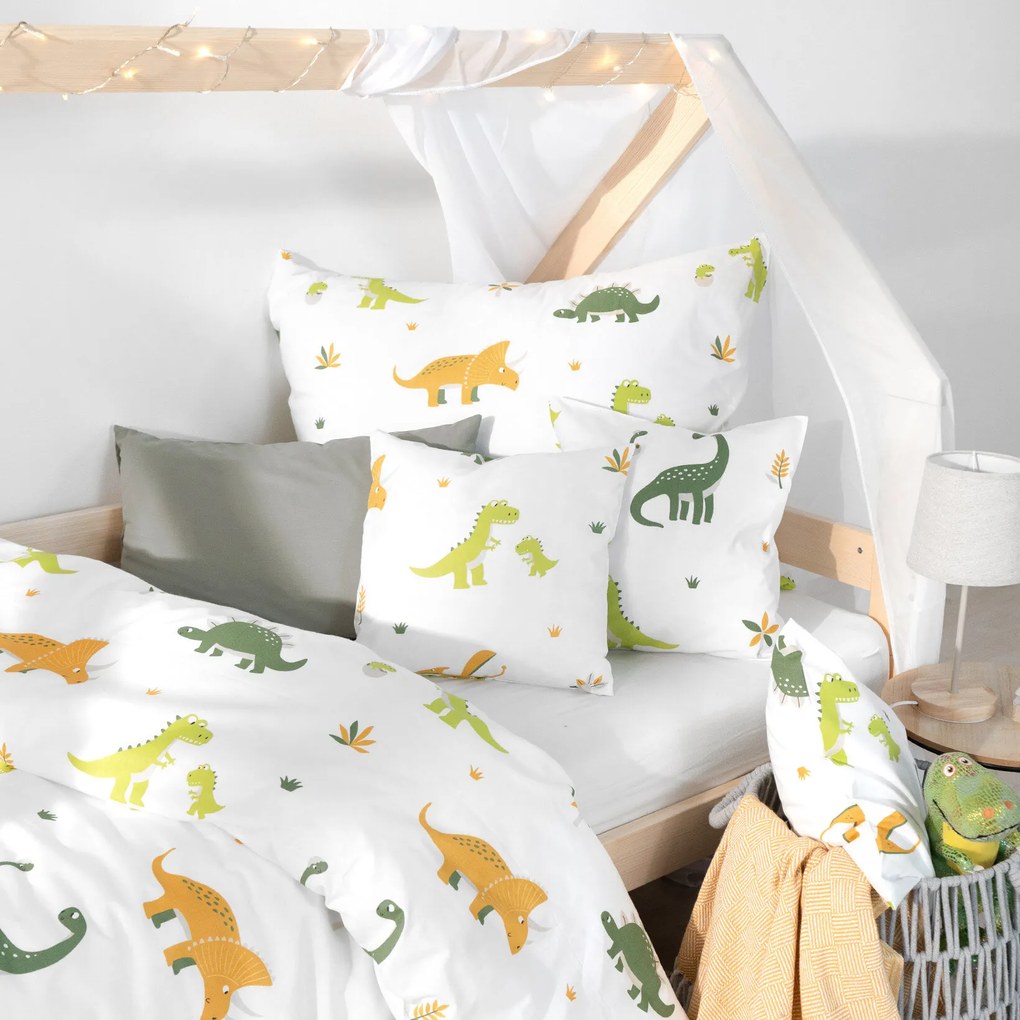 Goldea gyermek pamut ágyneműhuzat - dinoszauruszos kalandok 140 x 200 és 50 x 70 cm