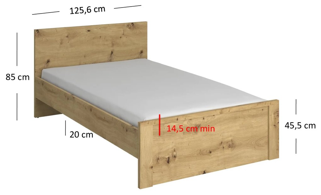 Franciaágy 120 cm Andra (artisan tölgy) (matrac és ágyrács nélkül). 1052748
