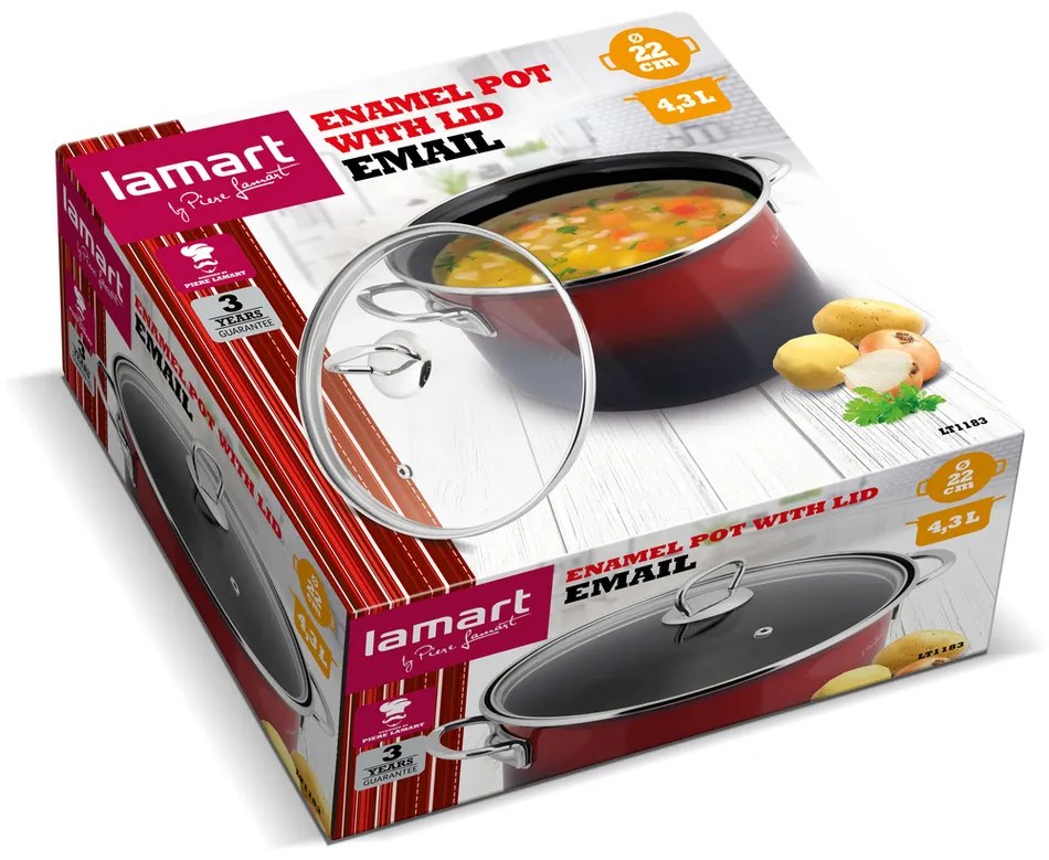 Lamart LT1183 Email zománcozott edény, 22 cm, 22 cm átmérőjű