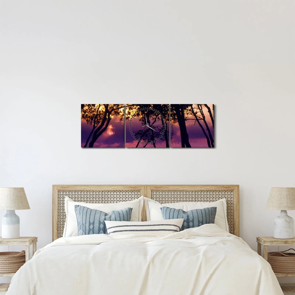 Kép - Fák naplementében (órával) (90x30 cm)