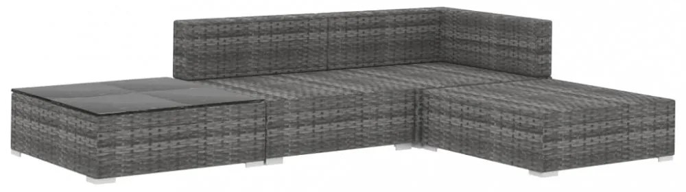 vidaXL 4-részes szürke polyrattan kerti bútorszett párnákkal