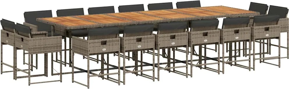vidaXL 17 részes szürke polyrattan kerti étkezőgarnitúra párnával