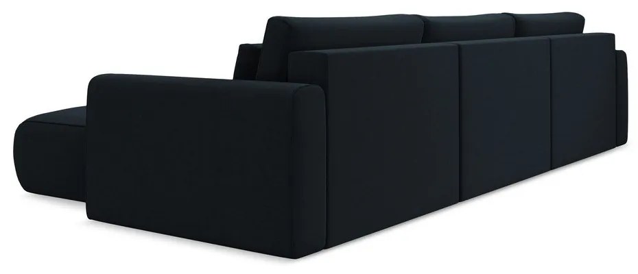 Sötétkék bársony kinyitható-tárolóhelyes (U alakú) sarokkanapé Kapua – Makamii