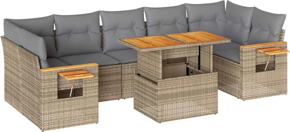 vidaXL 8 részes bézs polyrattan akácfa kerti ülőgarnitúra párnával