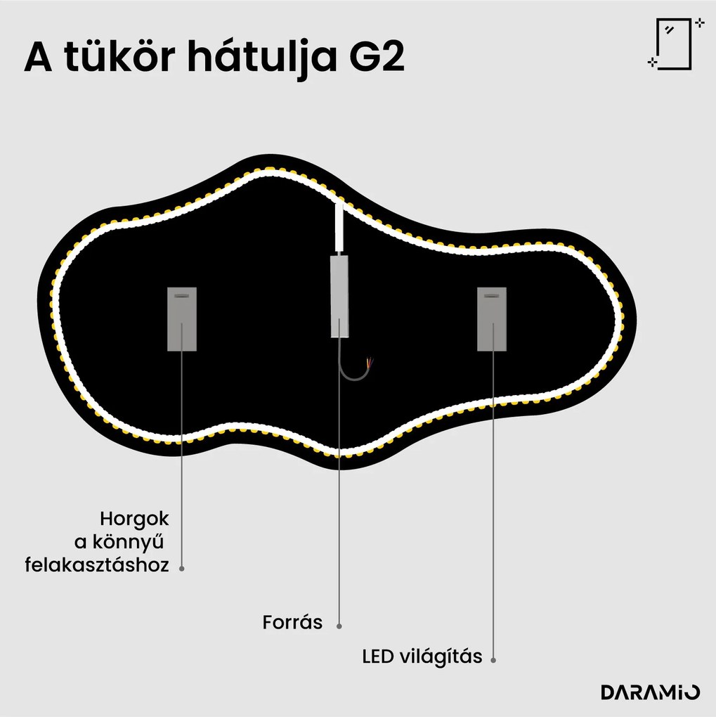 Aszimmetrikus tükör LED-világítással G2