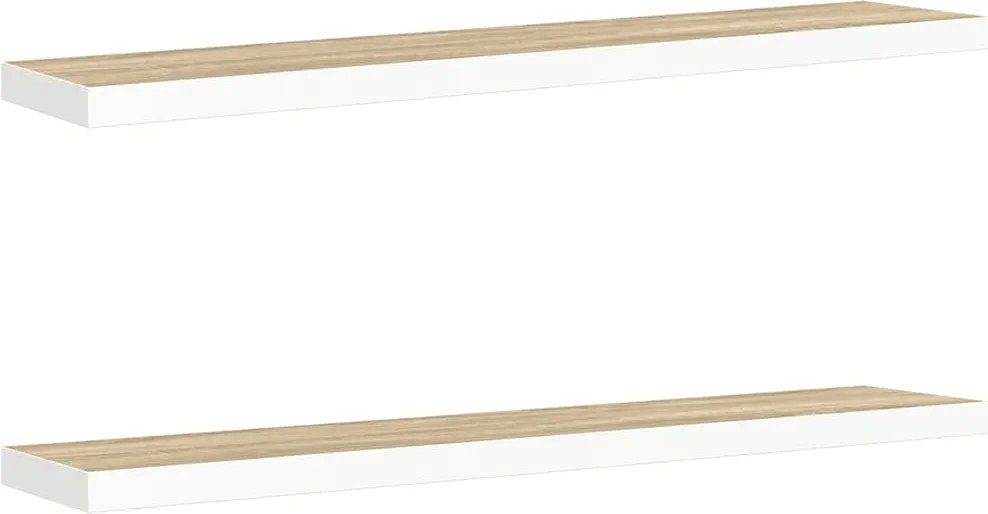 vidaXL 2 db tölgyszínű és fehér MDF lebegő fali polc 120x23,5x3,8 cm