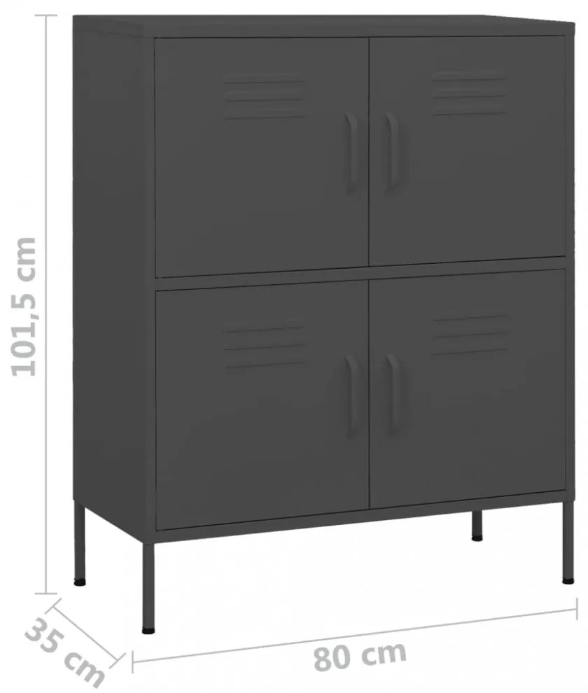 antracitszürke acél tárolószekrény 80 x 35 x 101,5 cm