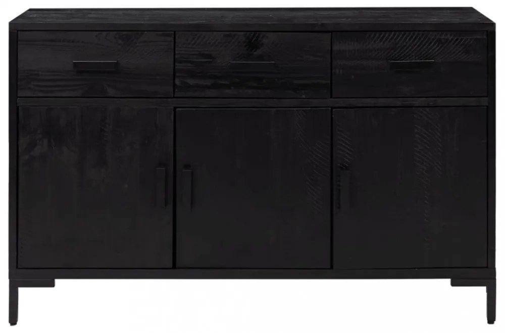 fekete tömör újrahasznosított fenyő tálalószekrény 110x35x70cm
