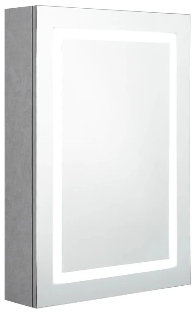 betonszürke LED-es tükrös fürdőszobaszekrény 50 x 13 x 70 cm