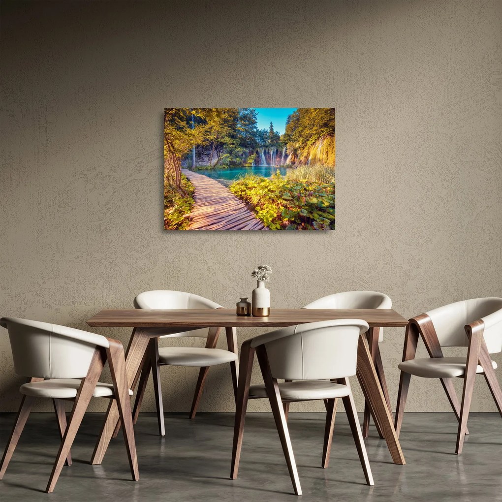 Kép - Plitvicei-tavak, Horvátország (üvegen) (70x50 cm)