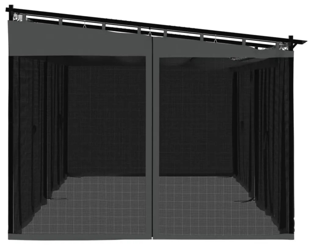 antracitszürke acél pavilon hálós oldalakkal 6 x 3 m