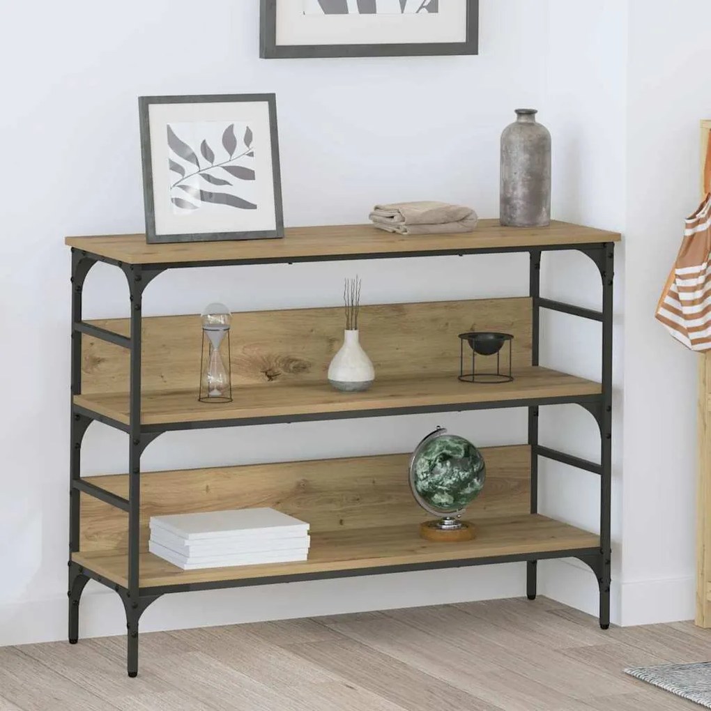 Konzolasztal polcokkal kézműves tölgy 100 x 32 x 75 cm Faanyag