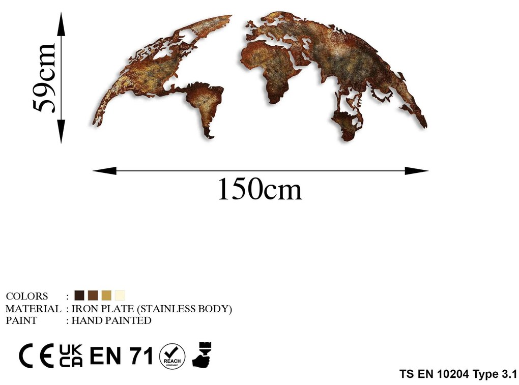 Fém fali dekoráció, World Map Medium - 1