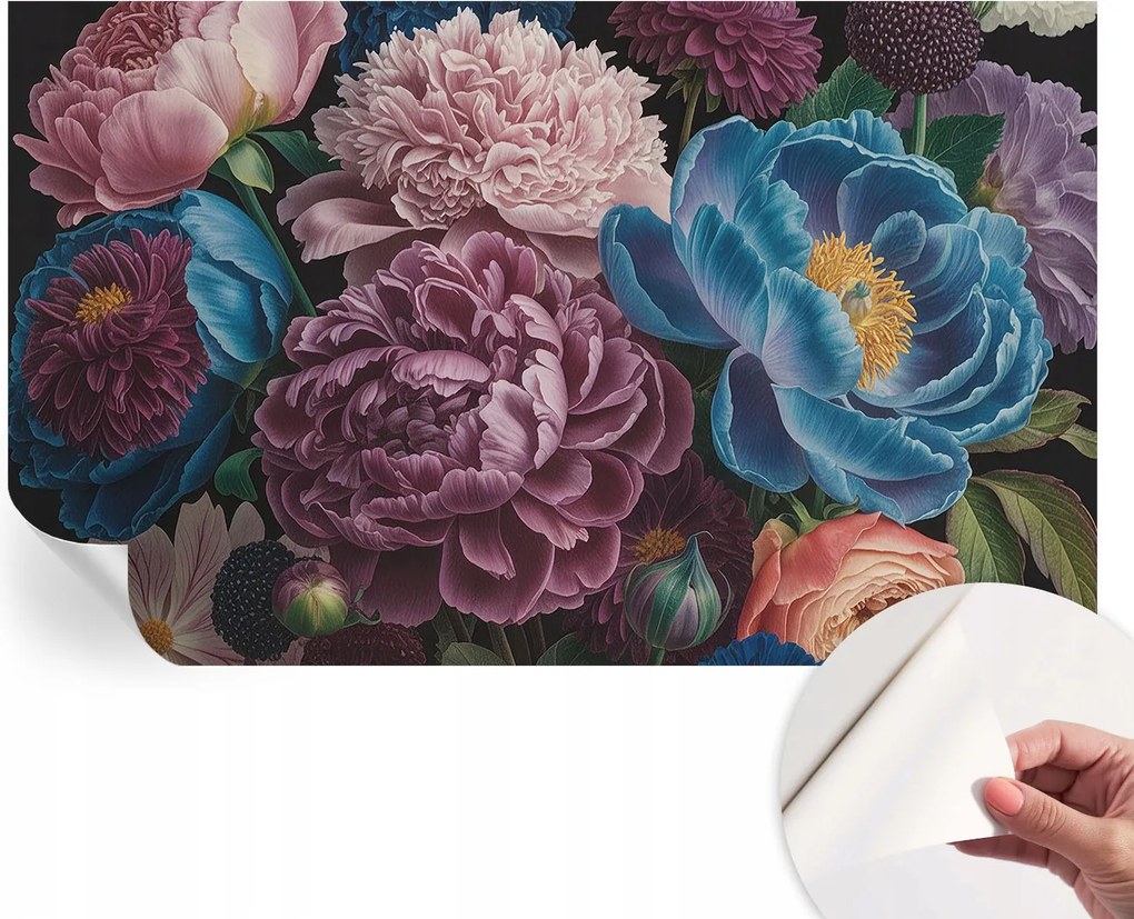 Öntapadós tapéta Fali furnér 3D hatás Színes virágok 416x254 cm