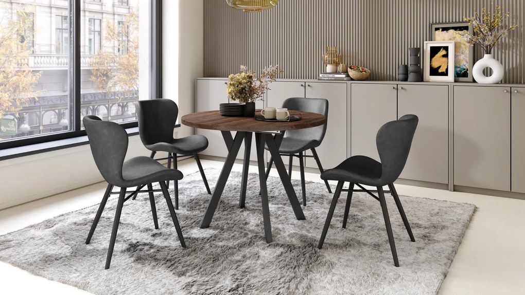 Mazzoni ALMO Barna tölgy/fekete lábak - BŐVÍTHETŐ KEREK ASZTAL Y ALAKÚ LÁBAKKAL LOFT/IPARI STÍLUSÚ NAPPALIBA/ÉTKEZŐBE