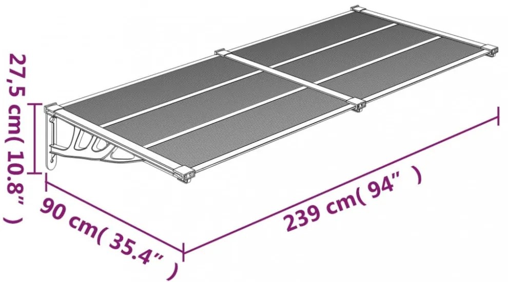 fekete polikarbonát ajtóelőtető 239 x 90 cm