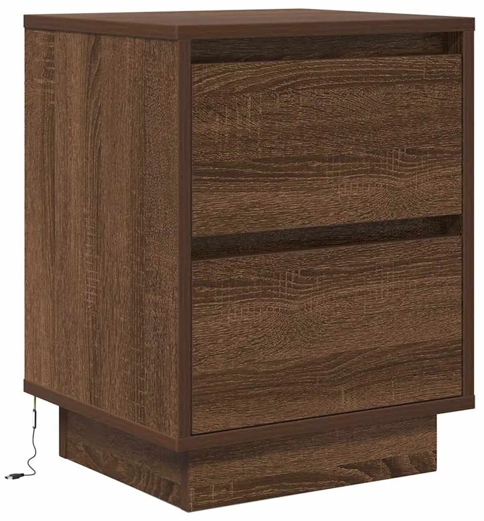 2 db barna tölgyfa éjjeliszekrények LED világítással 38x34x50cm