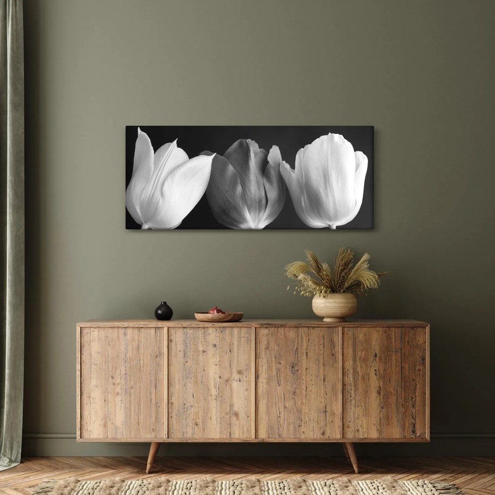 Kép - fekete-fehér tulipán virág (120x50 cm)