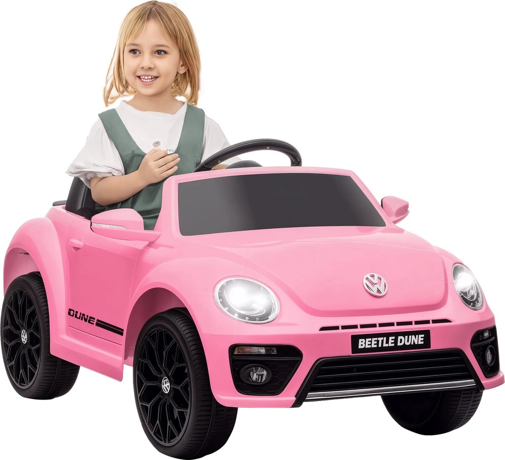 AIYAPLAY Gyerek Elektromos Autó 12V Volkswagen Bogár - 2.4G Távvezérlő, Zene, Harang, Elektromos Jármű LED Fénnyel, USB/MP3 Csatlakozással, 3-5 km/h,