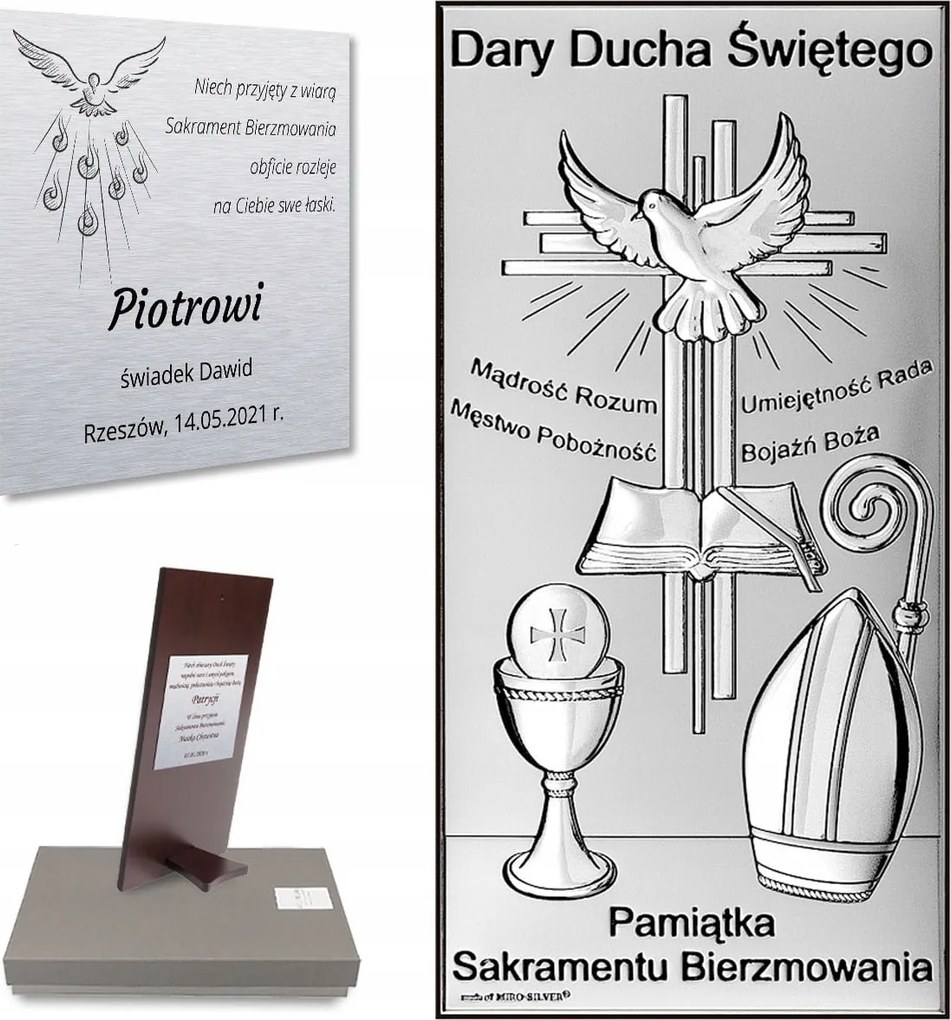 Ezüst kép Szentlélekkel bérmálás emlék gravírozás a Tanútól