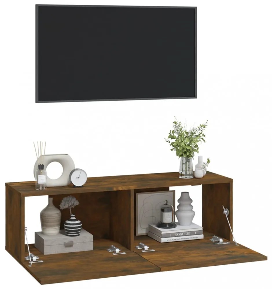 2 db füstös -tölgyszín szerelt fa fali TV-szekrény 100x30x30 cm