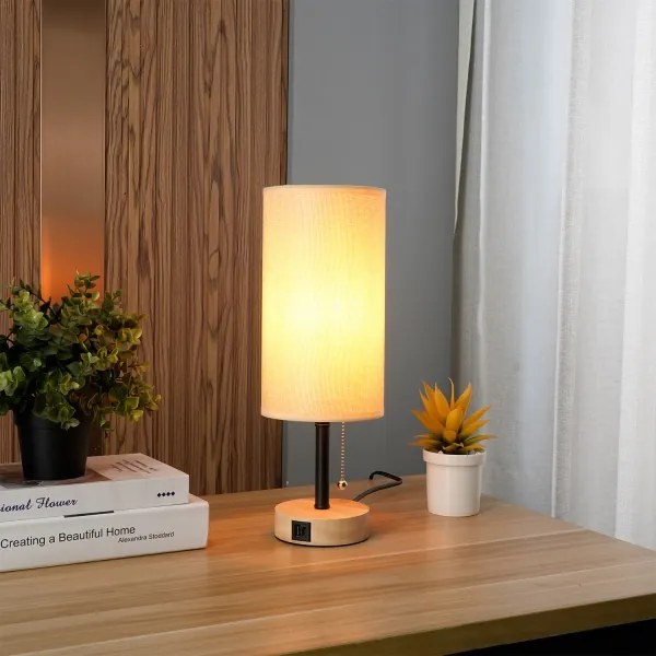 Brilagi - USB-portos asztali lámpa TABLON 1xE27/25W/230V tölgy/fekete/bézs