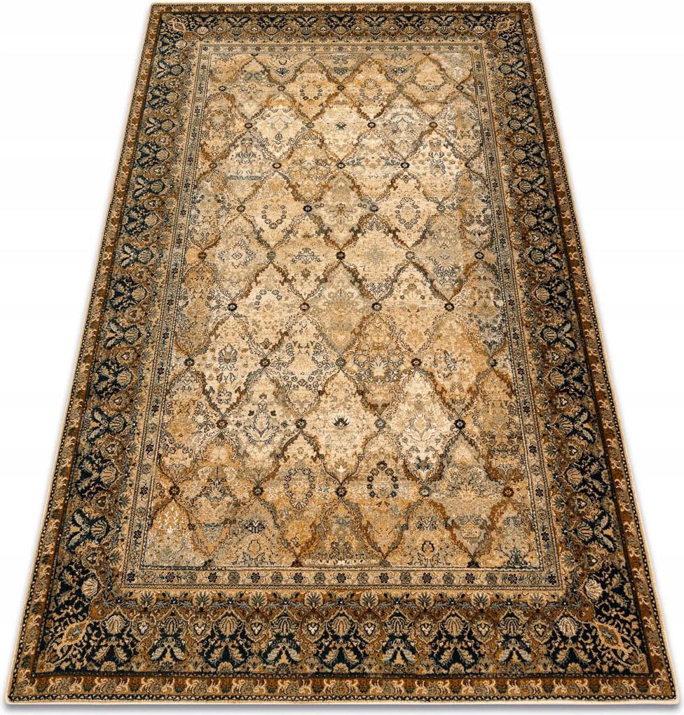 Gyapjú szőnyeg Omega Grenada Rombusz keret Arabeska konyak 100x150 cm