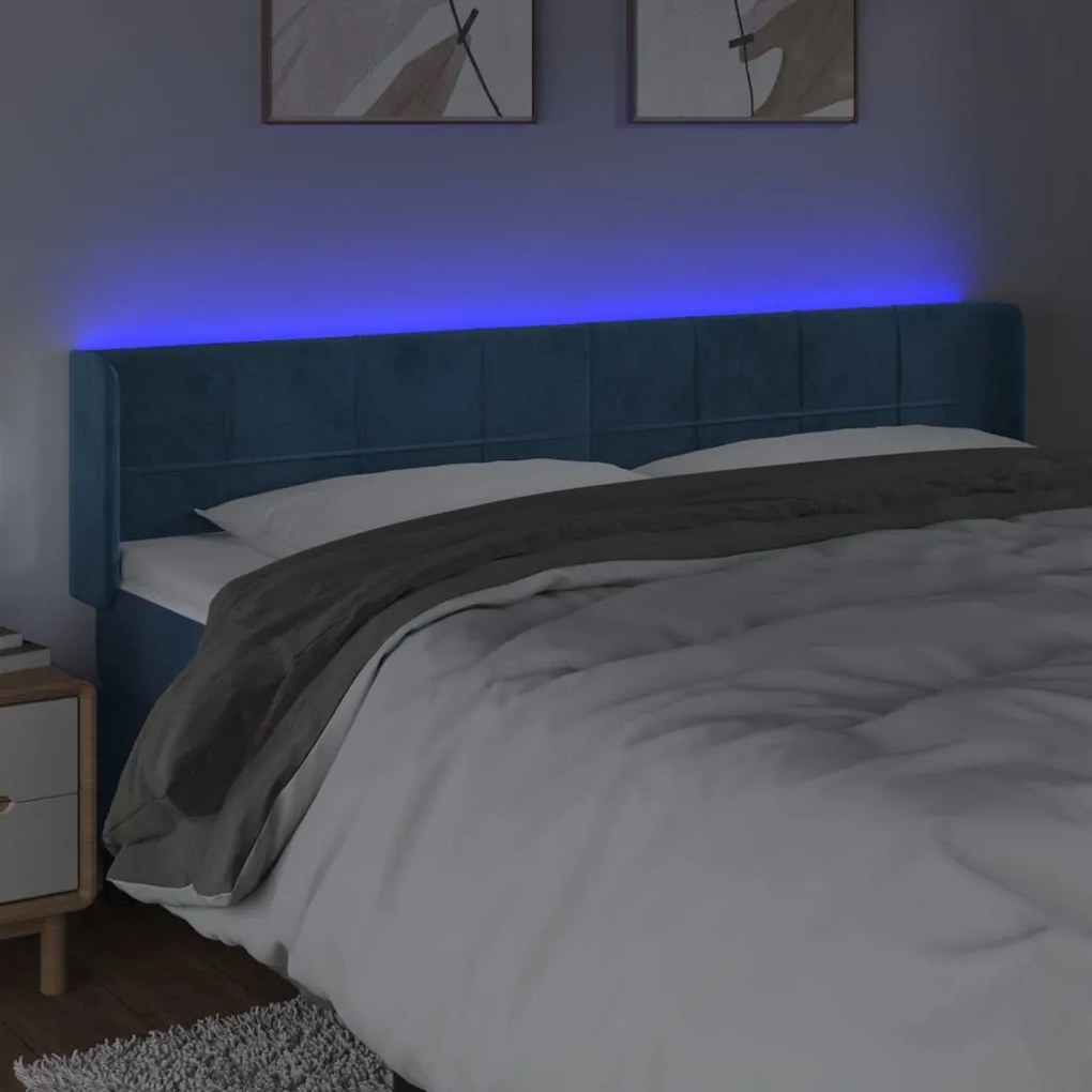 sötétkék bársony LED-es fejtámla 163 x 16 x 78/88 cm