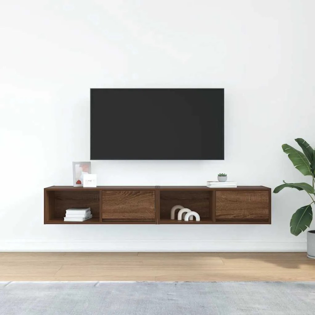 2 db barna tölgy színű szerelt fa TV-szekrény 80x31x25,5 cm