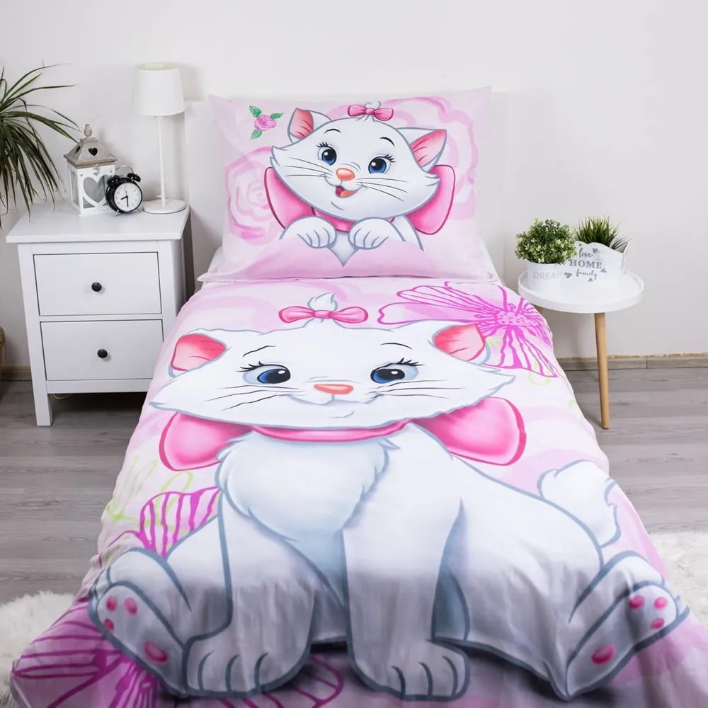 Rózsaszín egyszemélyes pamut gyerek ágyneműhuzat 140x200 cm Marie Cat "Pink" – Jerry Fabrics