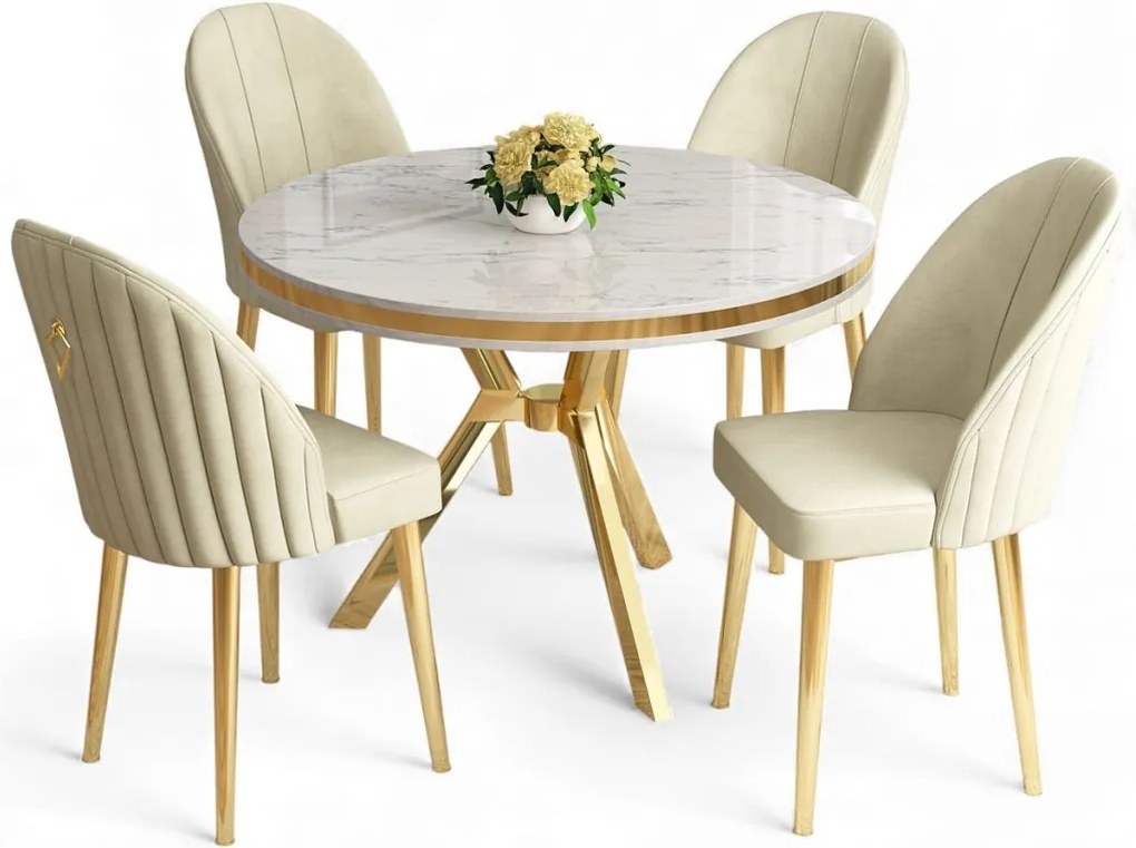 Mos étkezőgarnitúra, fehér márvány-arany, 90 cm – TR240CHR2922