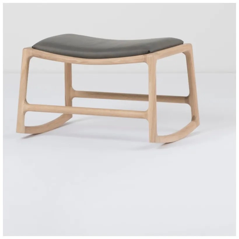 Dedo tömör tölgyfa szerkezetű zsámoly szürke bivalybőr ülőkével - Gazzda