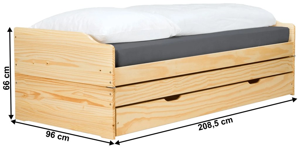 Ágy kihúzható pótággyal  Flapi (fenyő) . 1063844
