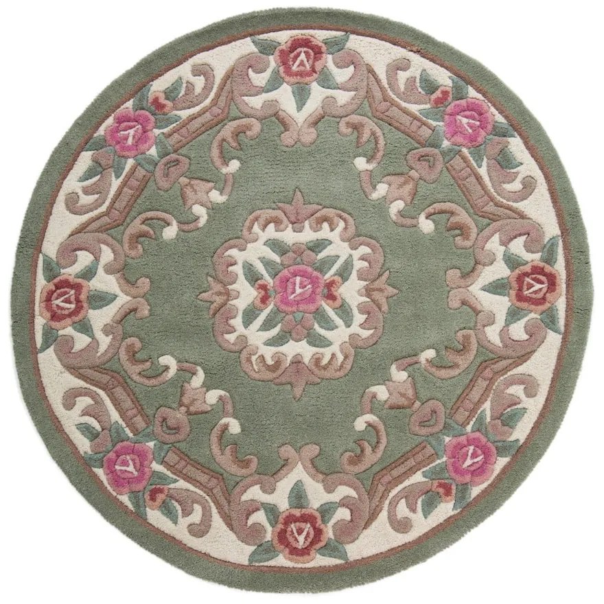 Aubusson zöld gyapjú szőnyeg, ⌀ 120 cm - Flair Rugs