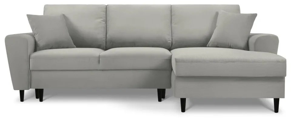 Világosszürke kordbársony kinyitható tárolóhelyes sarokkanapé (jobb oldali-heverő résszel) Kyoto – Cosmopolitan Design