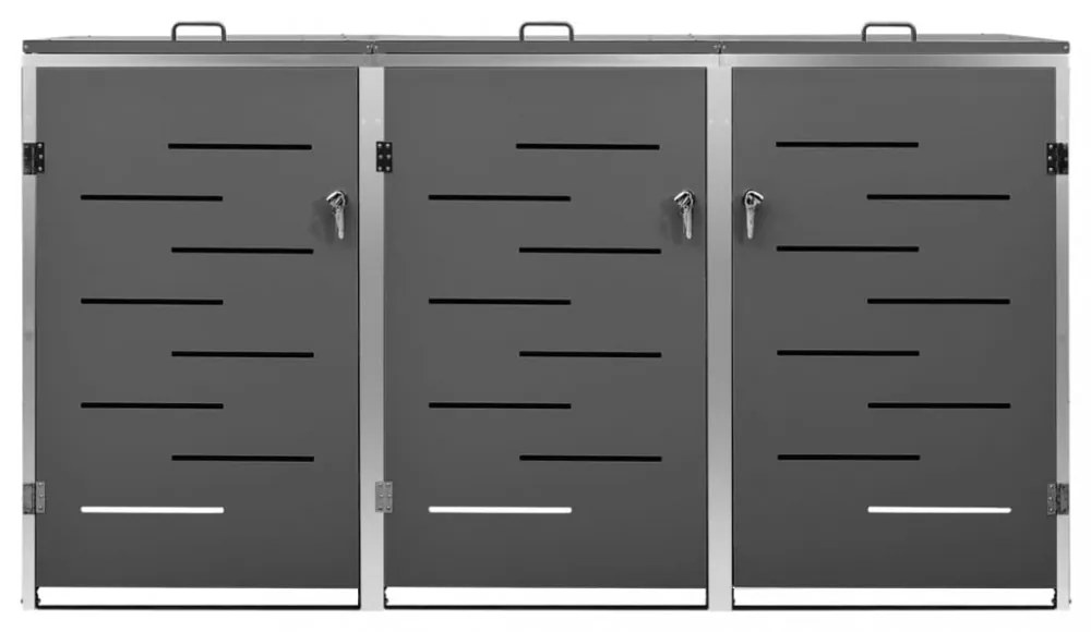 acél tároló három gurítható szemeteskukához 207x77,5x112,5 cm