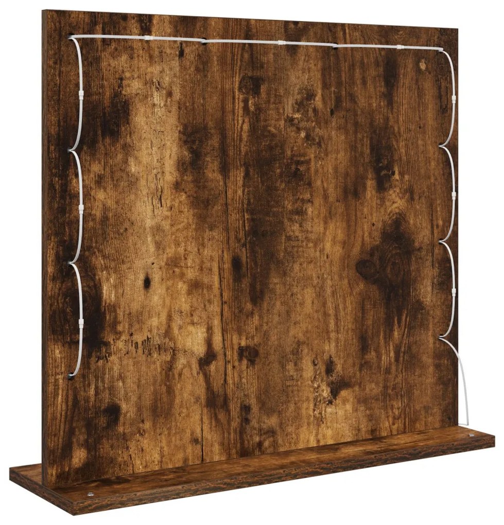 Toalett Tükör LED -es lámpákkal Füstölt tölgy 60 x 55 x 18 cm