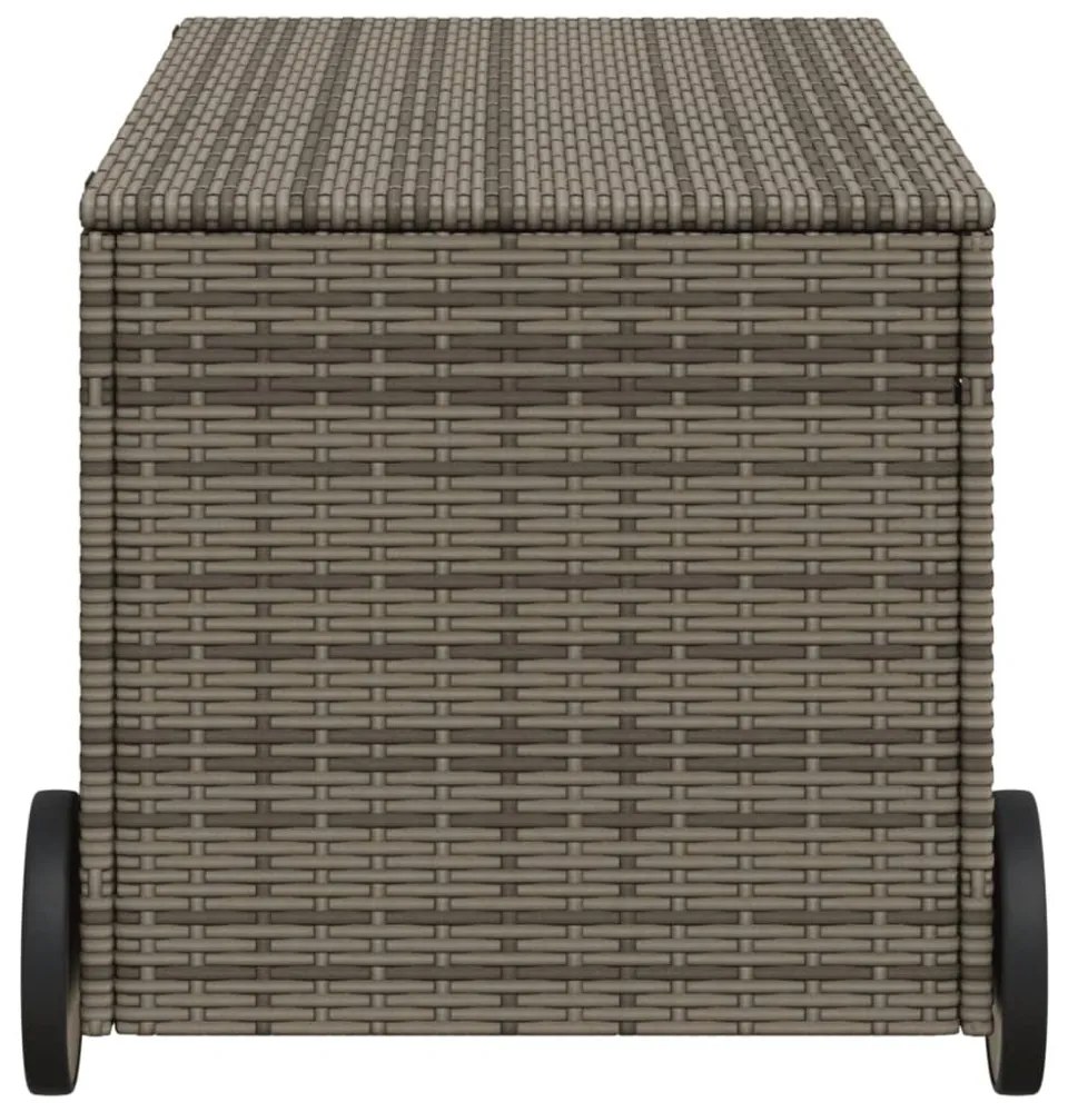 szürke polyrattan kerti tárolóláda kerekekkel 190 L