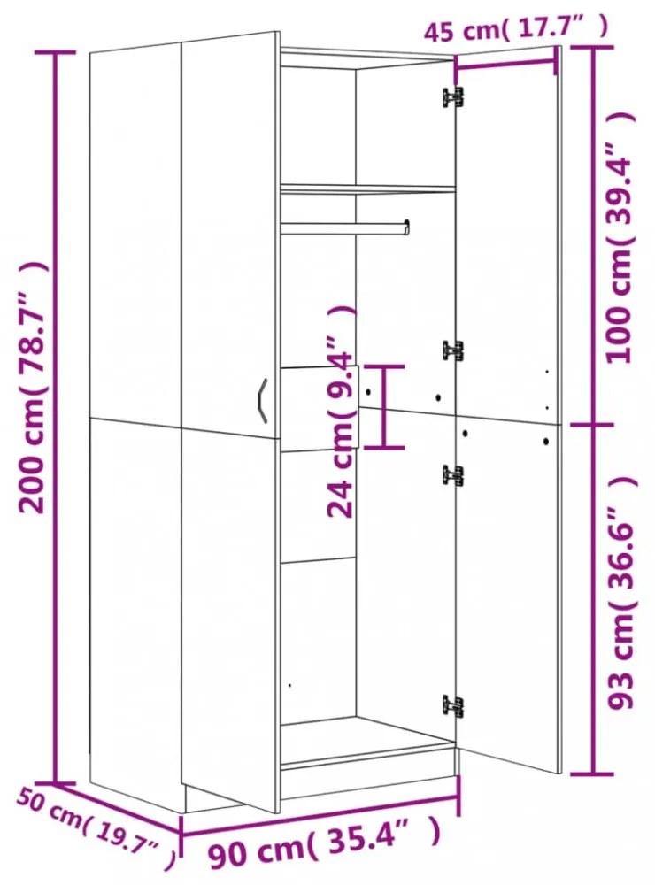 betonszürke szerelt fa ruhásszekrény 90 x 52 x 200 cm