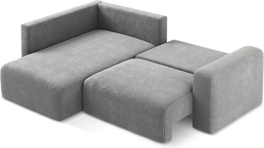 Szürke zsenília kinyitható-tárolóhelyes sarokkanapé (bal oldali-L alakú) Kona – Makamii