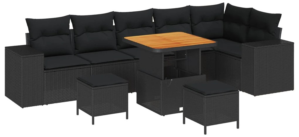 vidaXL Kerti Kanapé Szett párnával 9 pcs Fekete polirattan