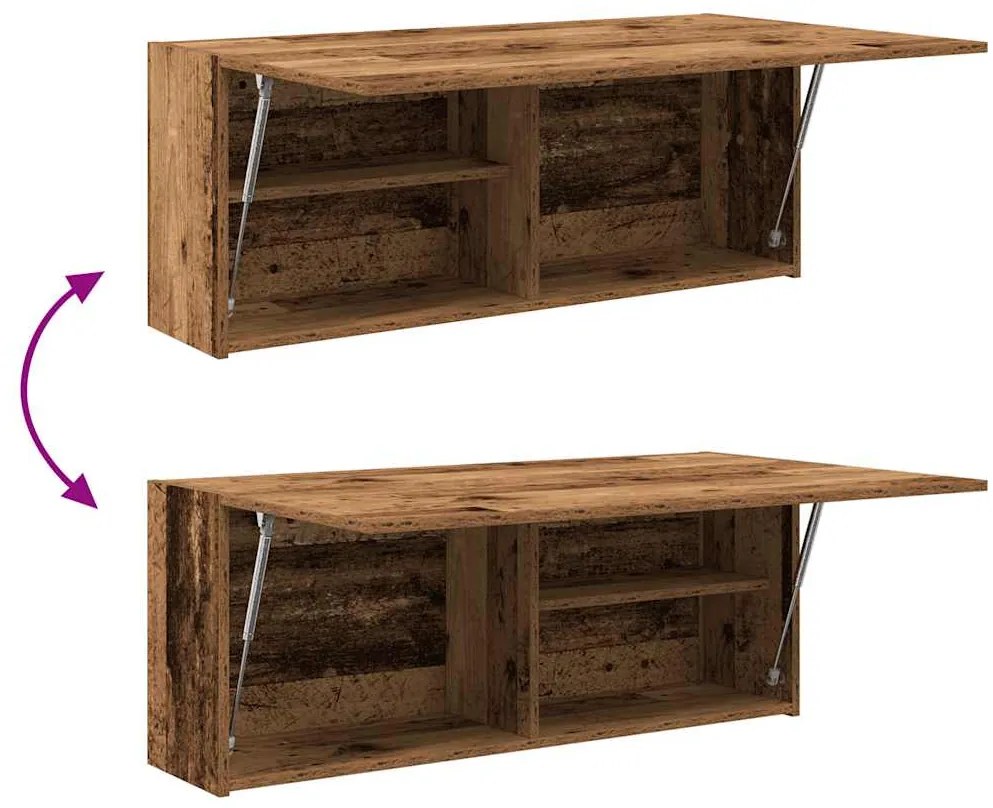 antik fa színű szerelt fa fali fürdőszobaszekrény 100x25x40 cm