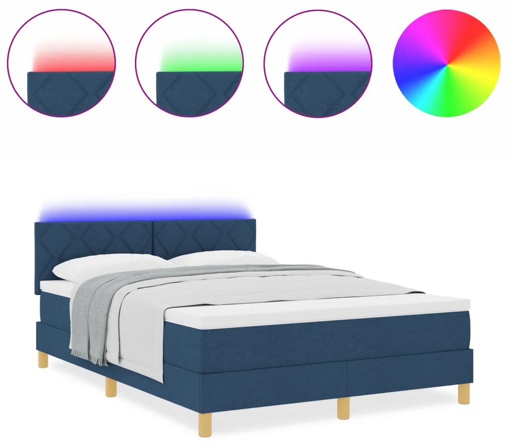 Boxspring ágy matraccal és LED-del Kék 140x200 cm Szövet