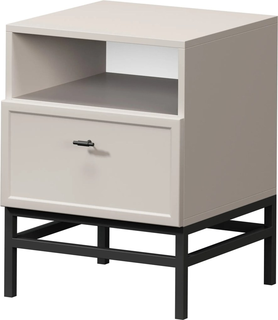 Lorini éjjeliszekrény fiókkal 45 cm - kasmír / fekete T-bar fogantyú / fém láb